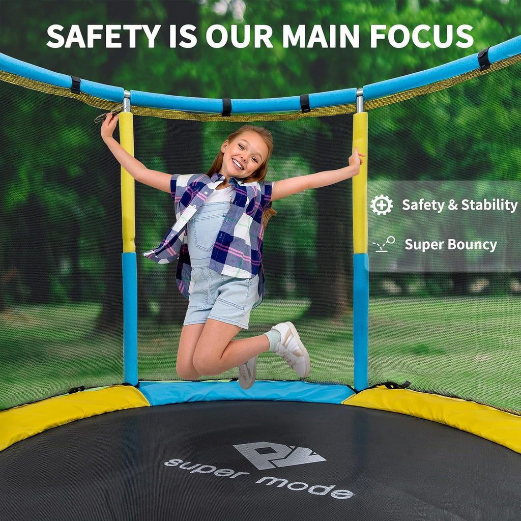 Trampoline for Kids, 5FT Adjustable for Toddler, Indoor/Outdoor Baby Trampoline with Enclosure Net, No-Gap Safe Design, Gifts for Boys & Girls