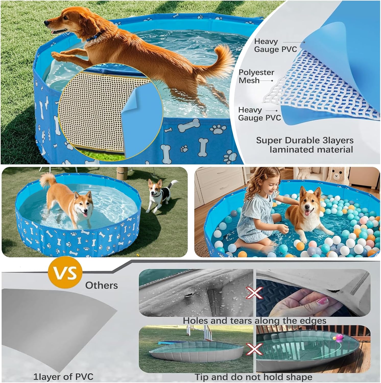 Foldable Dog Pet Bath Pool Collapsible Dog Pet Pool Bathing Tub Kiddie Pool Doggie Wading Pool for Puppy Small Medium Large Dogs Cats and Kids