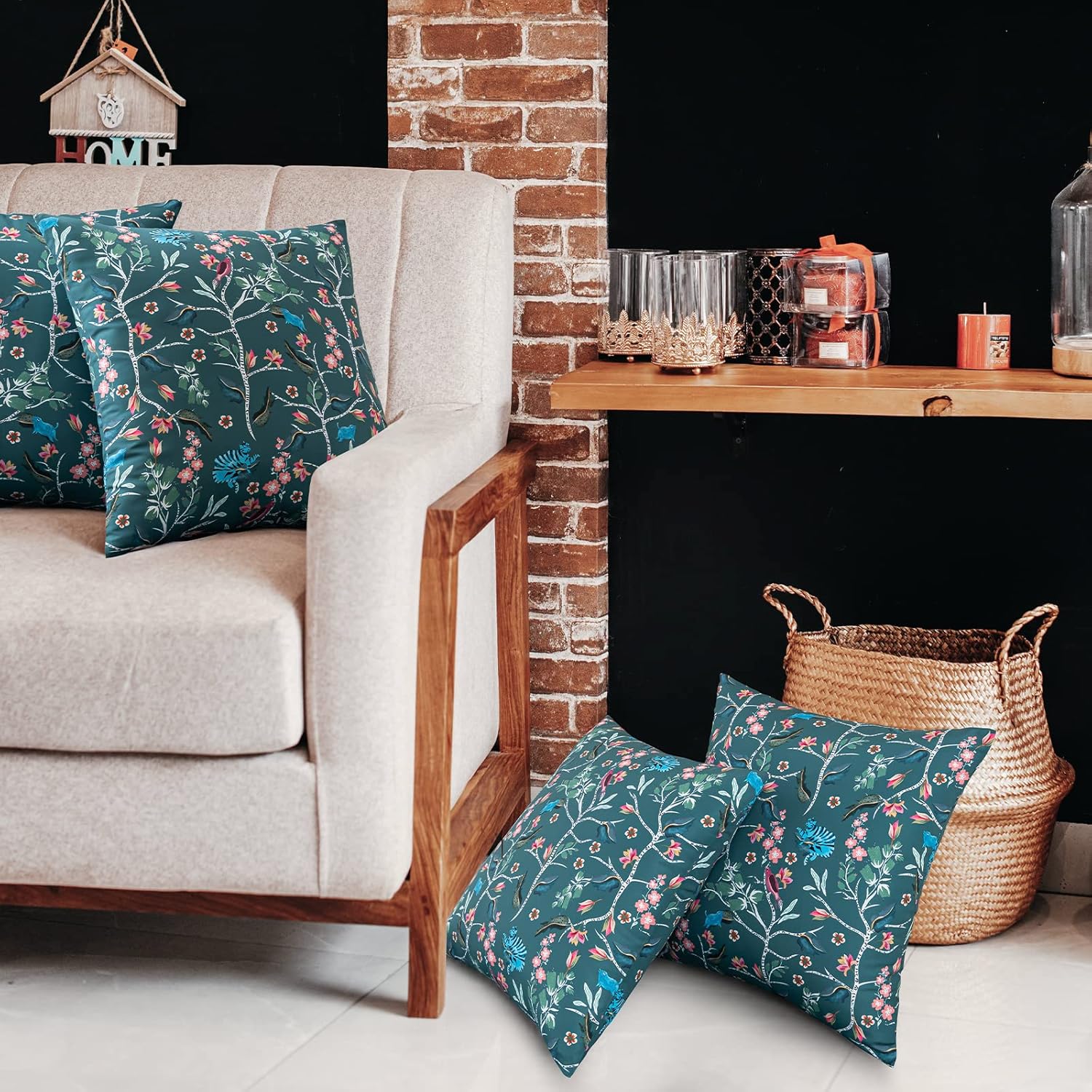 PY HOME & SPORTS Set of 2 Decorative Throw Pillow Covers, 18x18” Floral Printed Pillow Cushion Case Covers for Sofa Couch Bed (Trees Printed)