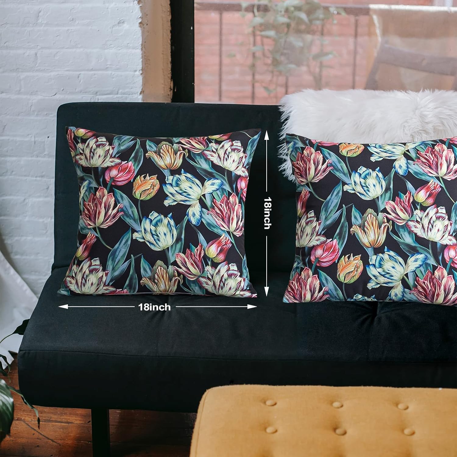 PY HOME & SPORTS Set of 2 Decorative Throw Pillow Covers, 18x18” Floral Printed Pillow Cushion Case Covers for Sofa Couch Bed (Tulip Printed)