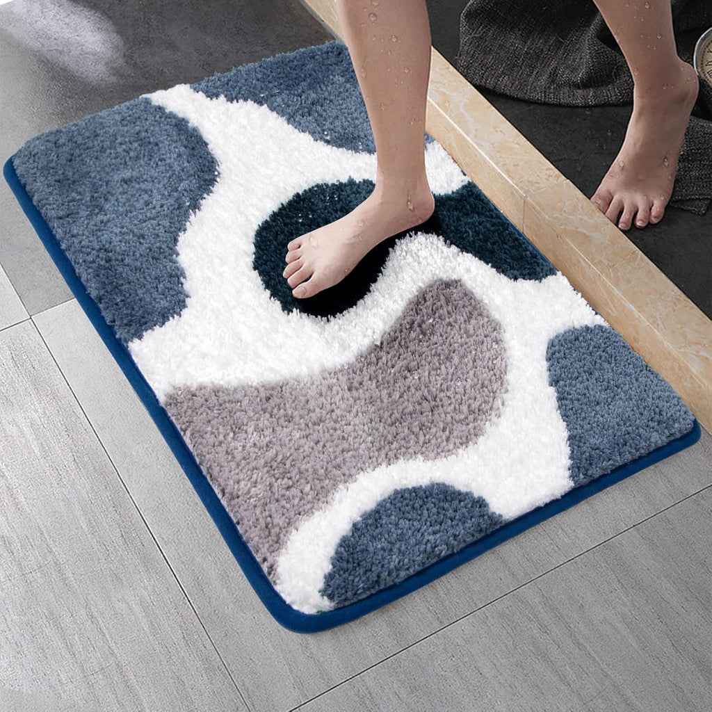 Bathroom Rug Mat, 17.5 x 24 Soft and Water Absorbent Microfiber Bath Rugs, Non-Slip Shaggy Bath Carpet, Bath Mats for Bedroom Floor, Tub, Shower (Abstract Blue)
