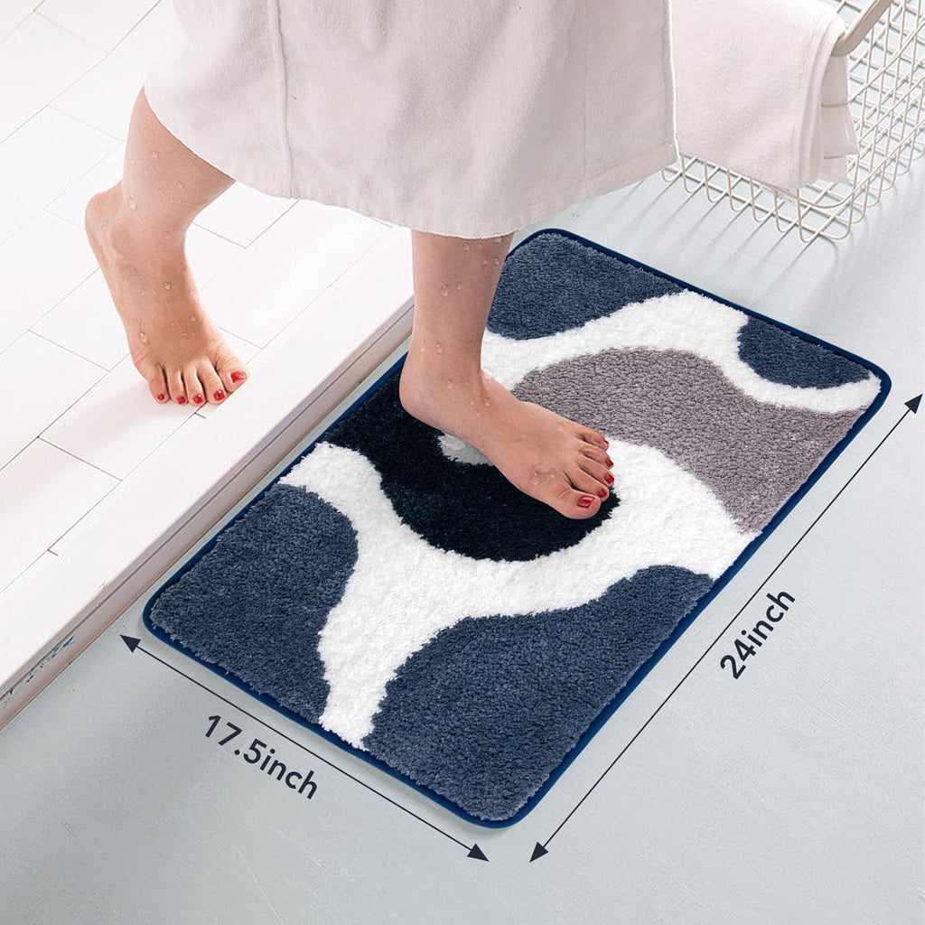 Bathroom Rug Mat, 17.5 x 24 Soft and Water Absorbent Microfiber Bath Rugs, Non-Slip Shaggy Bath Carpet, Bath Mats for Bedroom Floor, Tub, Shower (Abstract Blue)
