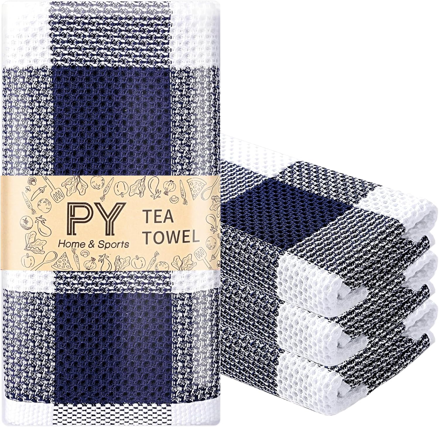 PY HOME & SPORTS Dish Towels Set, 100% Cotton Waffle Weave Kitchen Towels 4 Pieces, Super Absorbent Kitchen Hand Dish Cloths for Drying and Cleaning (17 x 25 Inches, Set of 4)