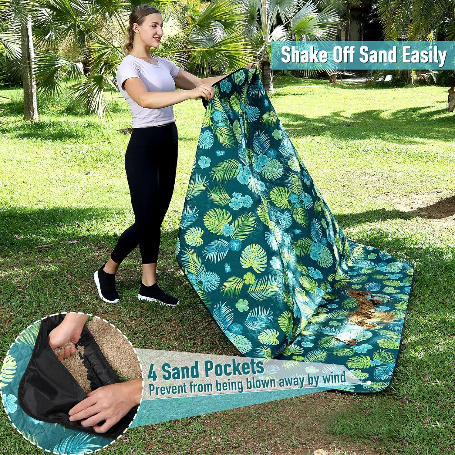 PY SUPER MODE Picnic Blankets Extra Large, Waterproof Foldable Outdoor Beach Blanket Oversized 83x79” Sandproof, 3-Layer Picnic Mat for Camping, Hiking, Travel, Park, Concerts