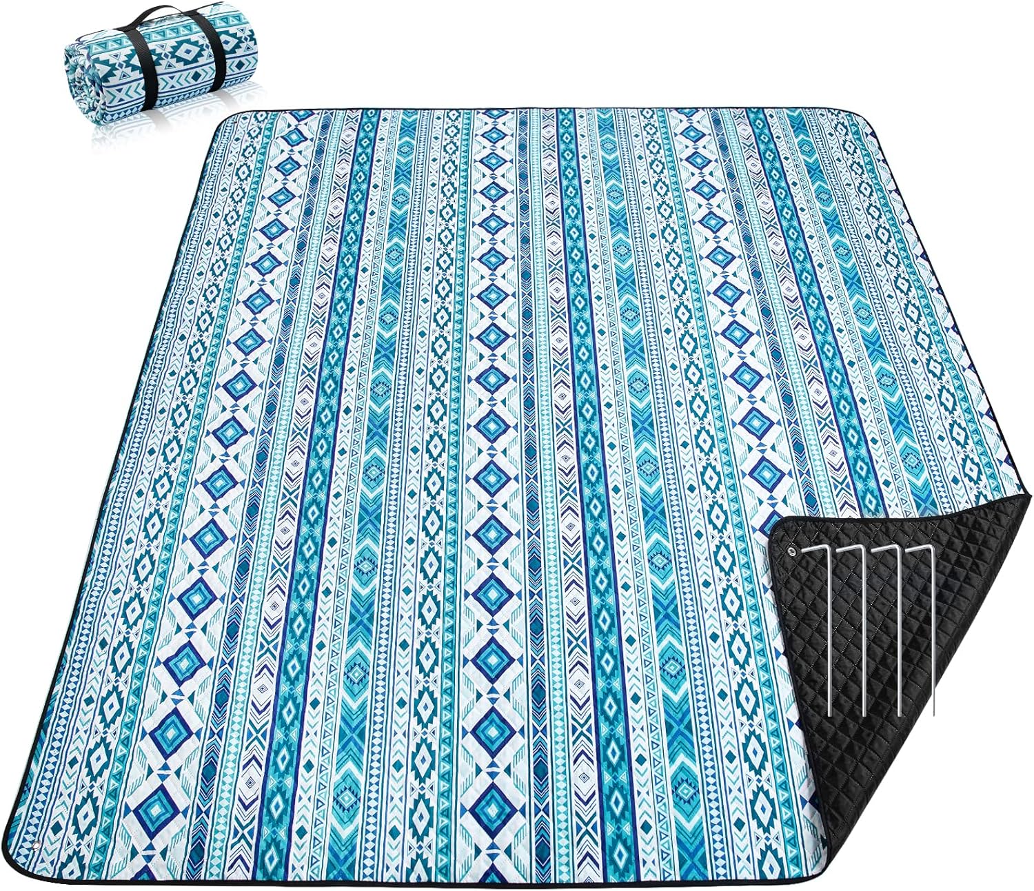 PY SUPER MODE Picnic Blankets Extra Large, Waterproof Foldable Outdoor Beach Blanket Oversized 83x79” Sandproof, 3-Layer Picnic Mat for Camping, Hiking, Travel, Park, Concerts