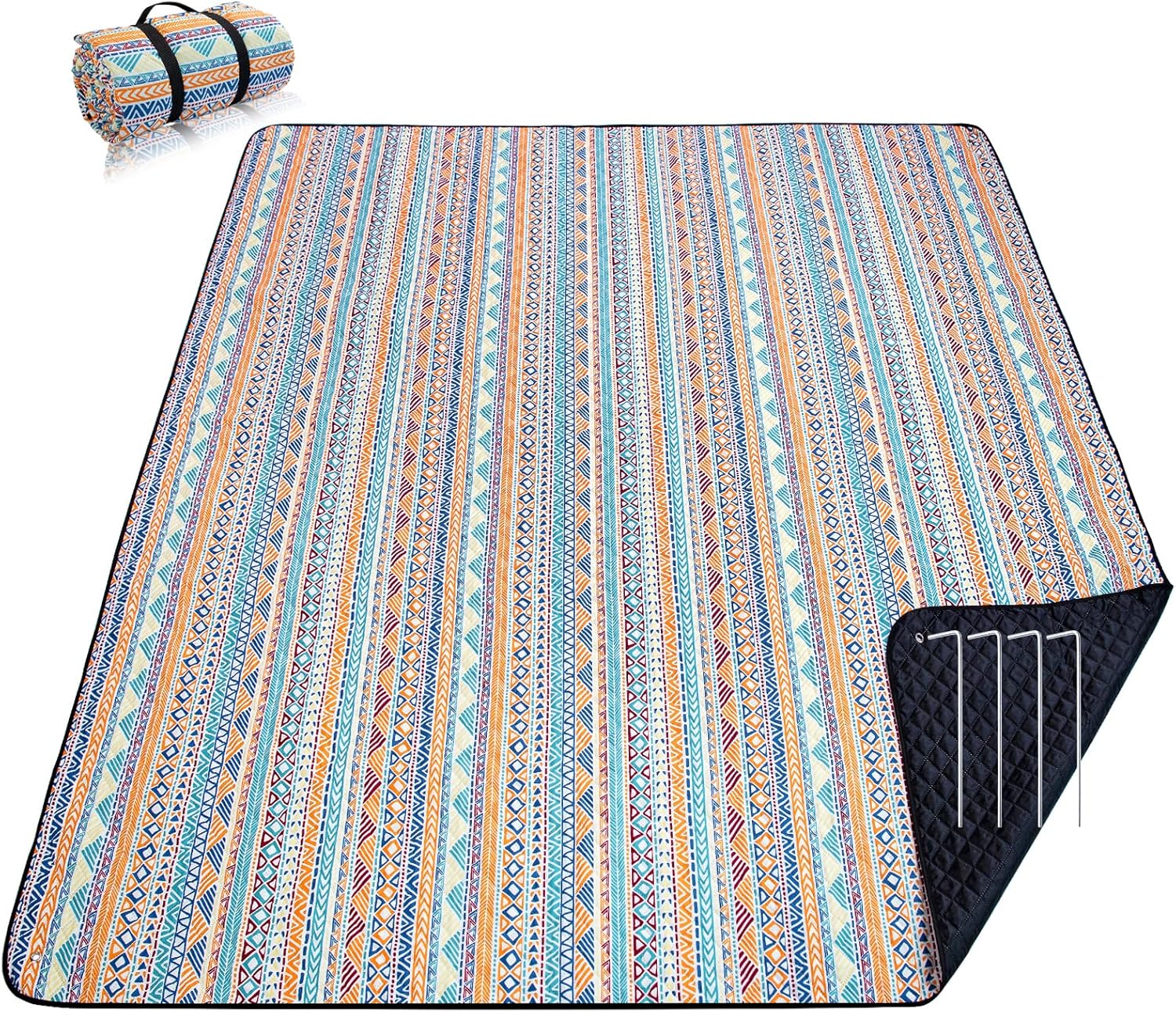 PY SUPER MODE Picnic Blankets Extra Large, Waterproof Foldable Outdoor Beach Blanket Oversized 83x79” Sandproof, 3-Layer Picnic Mat for Camping, Hiking, Travel, Park, Concerts