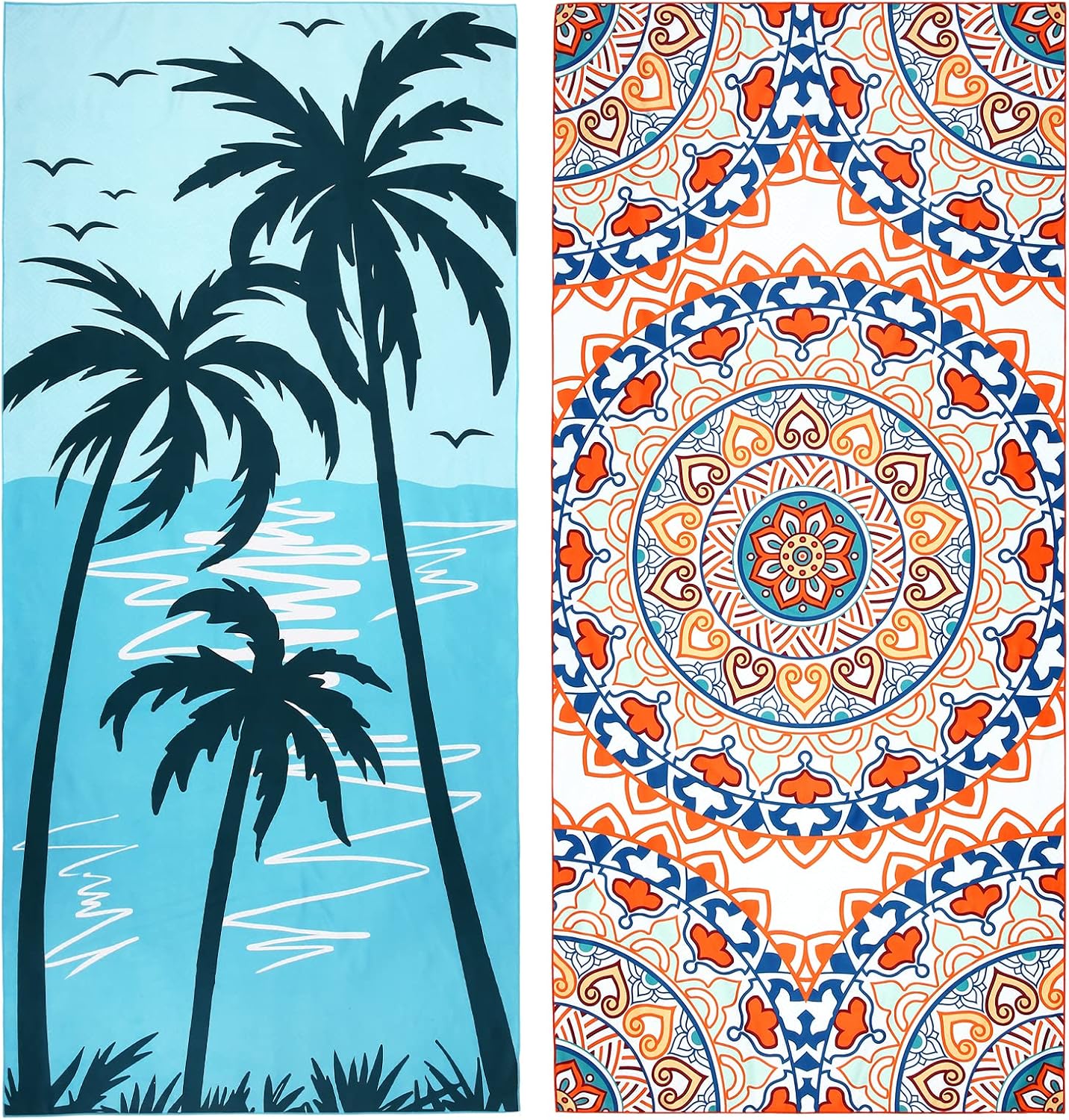 2 Pack Microfiber Beach Towel, Oversized Microfiber Pool Towel 75”x 35”, Sand-Free Beach Towel, Quick Drying Camping Towel, Super Absorbent Bath Blanket, Soft Breathable and Lightweight