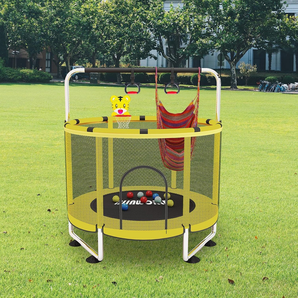Trampoline for Kids, Adjustable Baby Toddler Trampoline with Basketball Hoop, 440lbs Indoor Outdoor Toddler Trampoline with Enclosure