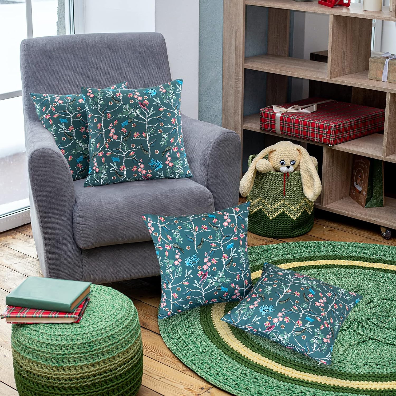 PY HOME & SPORTS Set of 2 Decorative Throw Pillow Covers, 18x18” Floral Printed Pillow Cushion Case Covers for Sofa Couch Bed (Trees Printed)