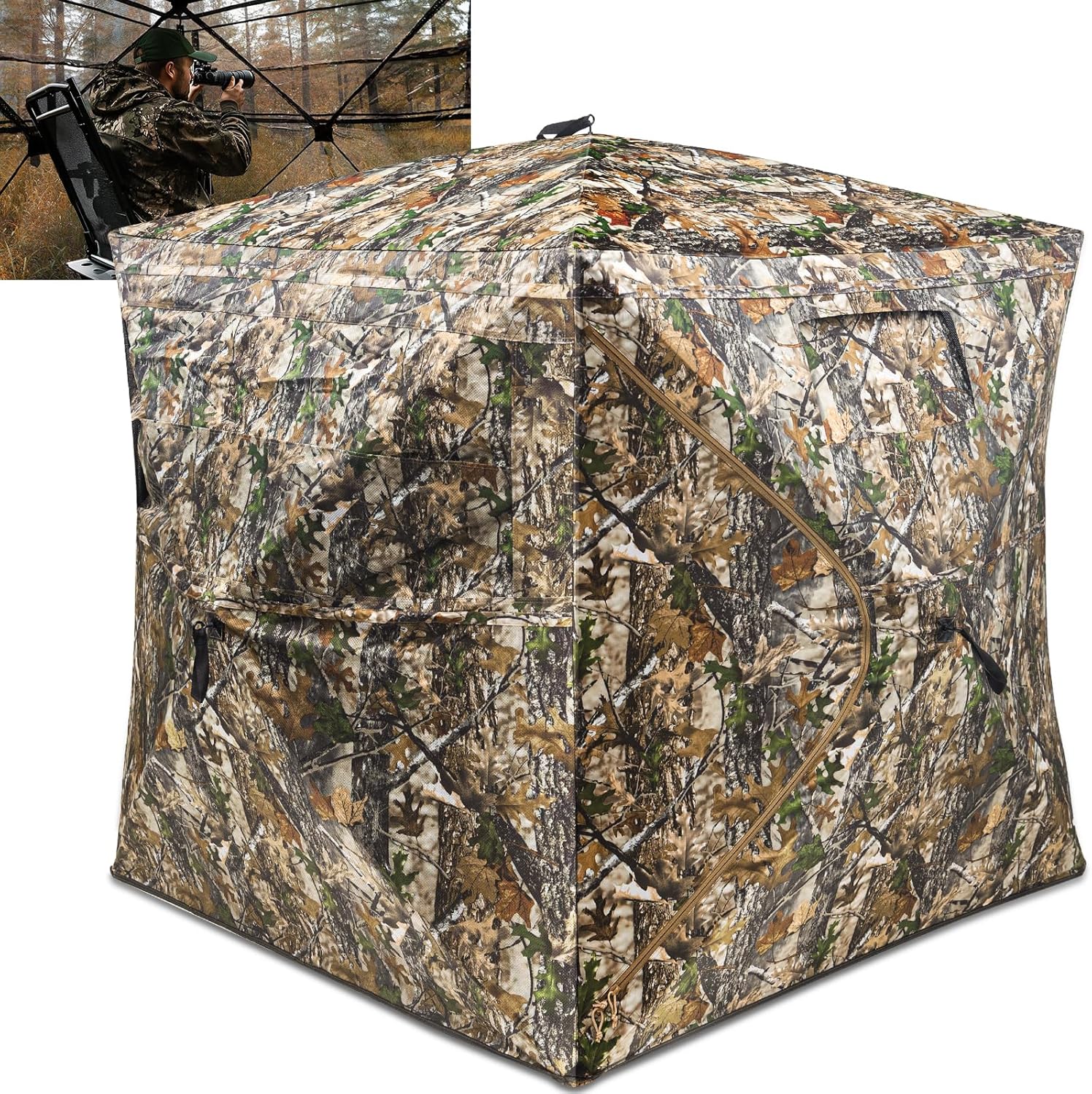 PY SUPER MODE Camouflage Hunting Blind See Through with Carrying Bag,2-3 Person,270 Degree,Pop Up Ground,Portable,Resilient,Deer & Turkey Hunting