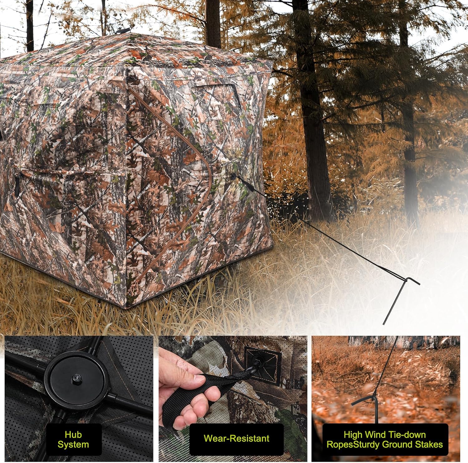 PY SUPER MODE Camouflage Hunting Blind See Through with Carrying Bag,2-3 Person,270 Degree,Pop Up Ground,Portable,Resilient,Deer & Turkey Hunting